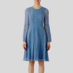 L.K. Bennett Abbie Dotted Silk Bell Sleeve Dress Sz 8
